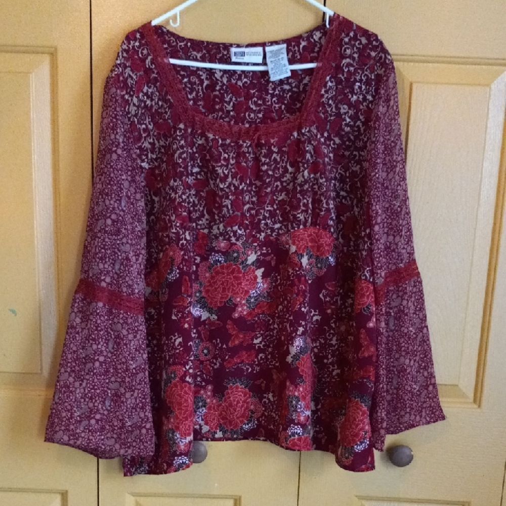 Faded Glory Red Floral Blouse